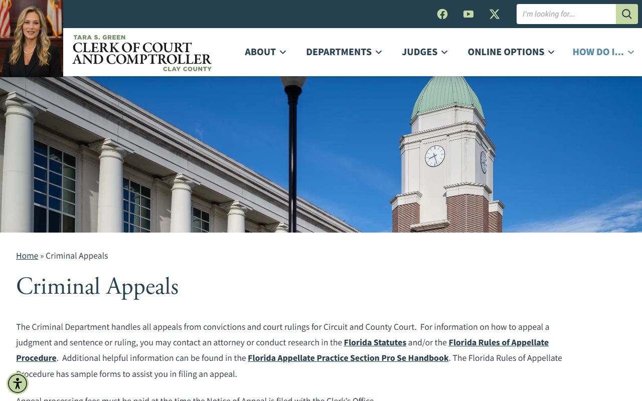 Clay County Clerk criminal court records services page