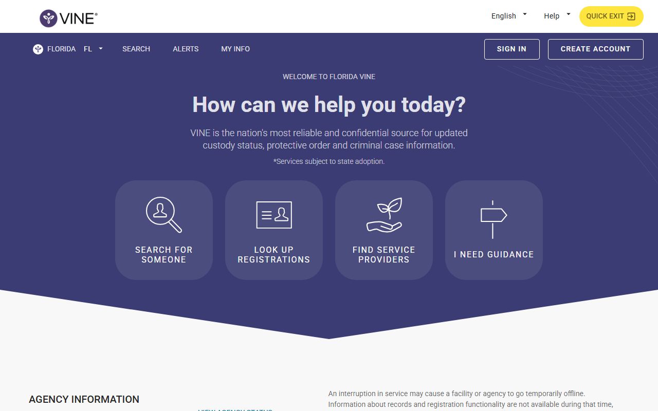 Florida VINELink custody notification portal used for Clay County Jail release alerts