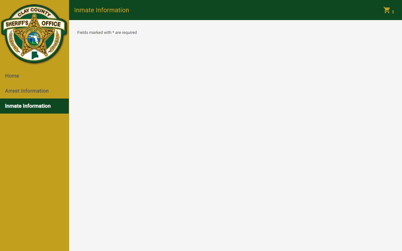 Clay County inmate roster search interface for inmate population lookup